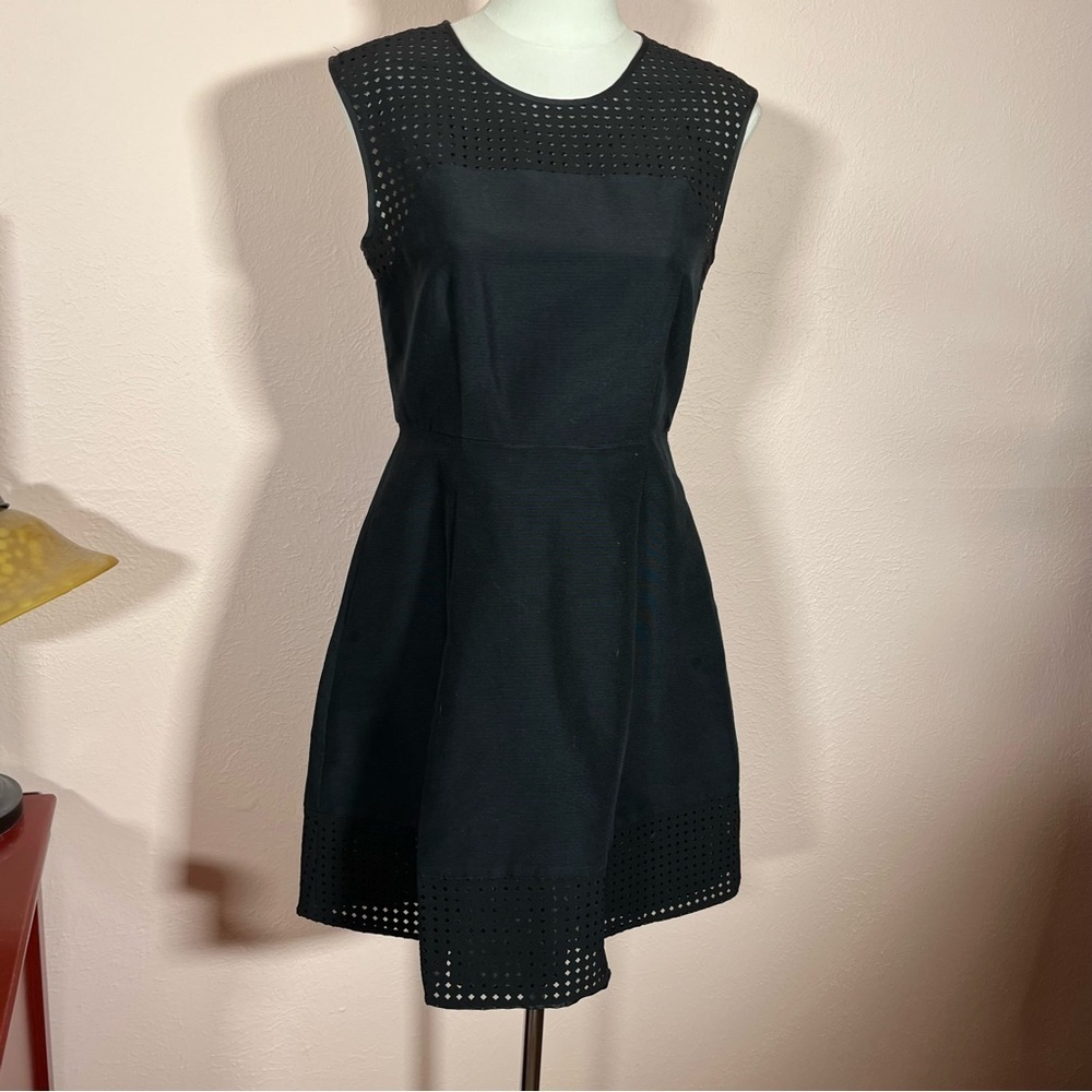 J.CREW LBD fit and flare classic black sleeveless mini dress Cocktail Silk deco